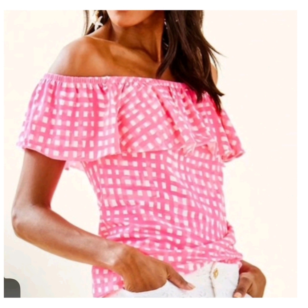 Lilly Pulitzer Pink & White Off-Shoulder Women's Top